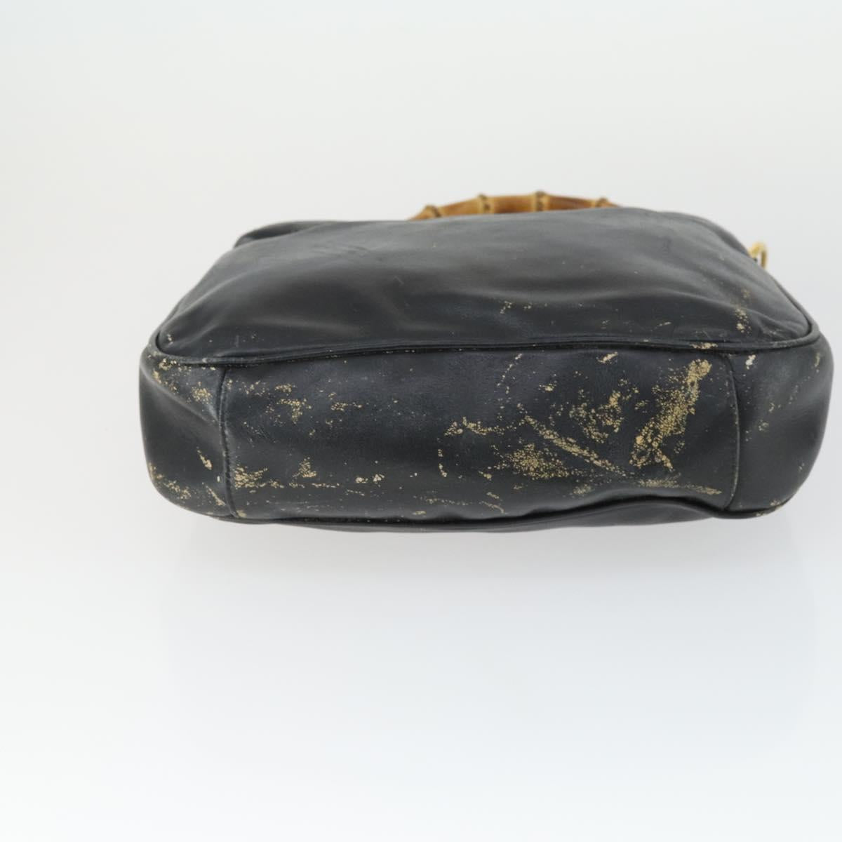 GUCCI Bamboo Hand Bag Leather Black Gold Auth 170494
