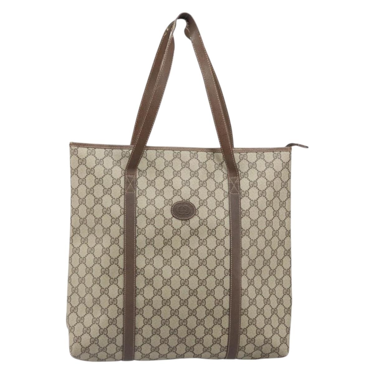 GUCCI GG Supreme Tote Bag PVC Beige 156 02 110 Auth 170497