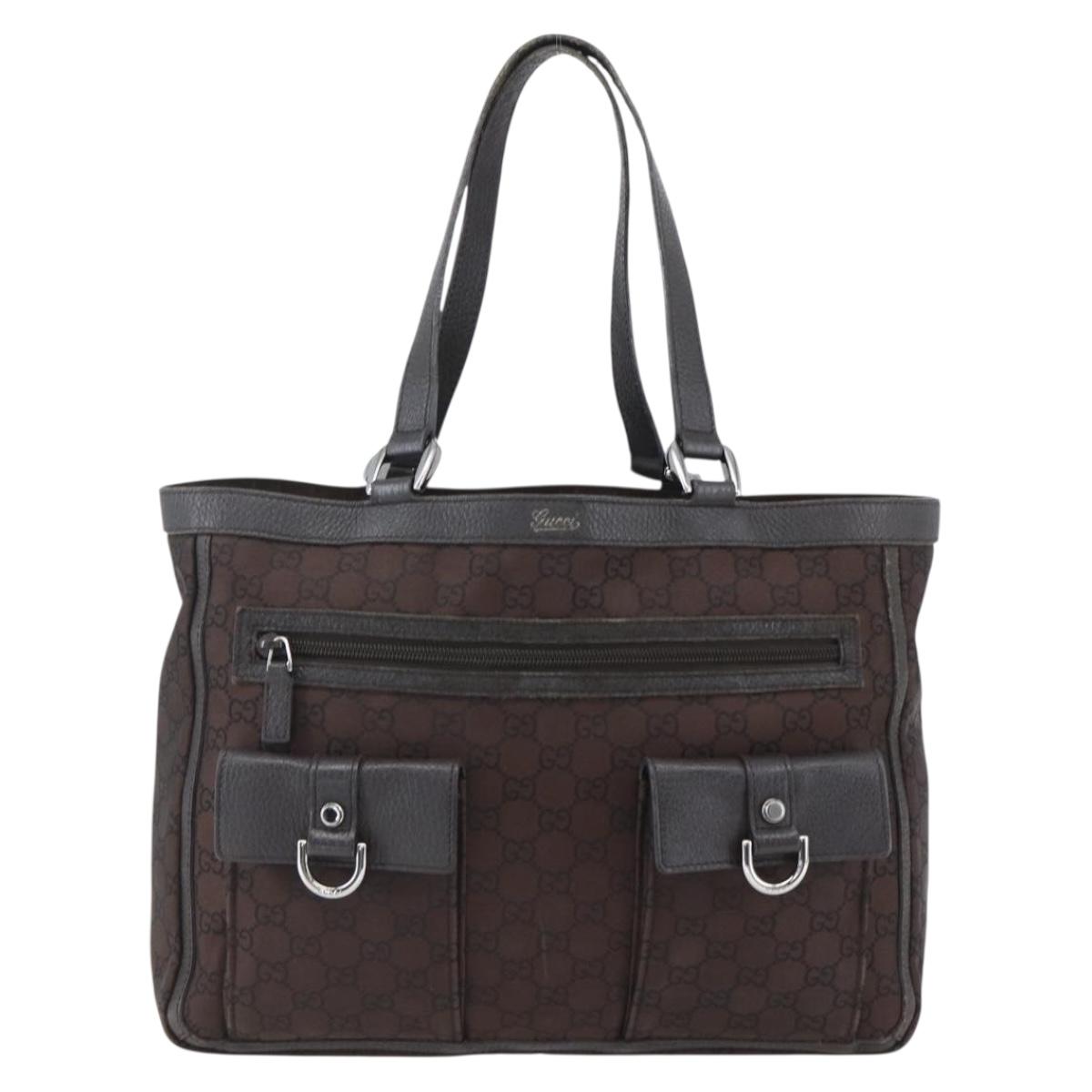 GUCCI GG Canvas Tote Bag Brown Silver 268639 Auth 170501