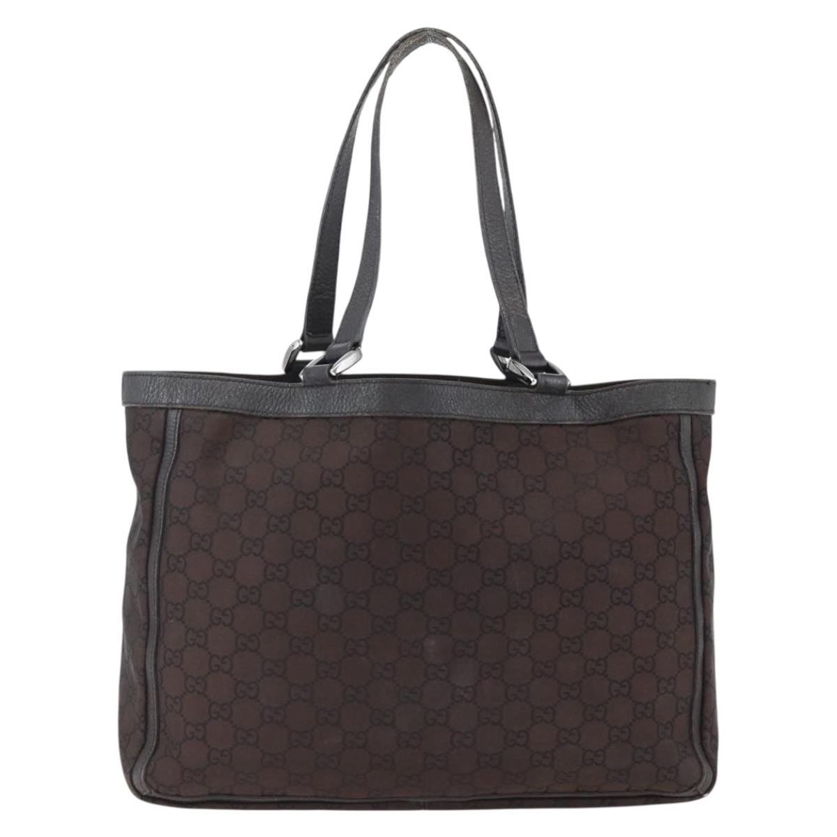 GUCCI GG Canvas Tote Bag Brown Silver 268639 Auth 170501