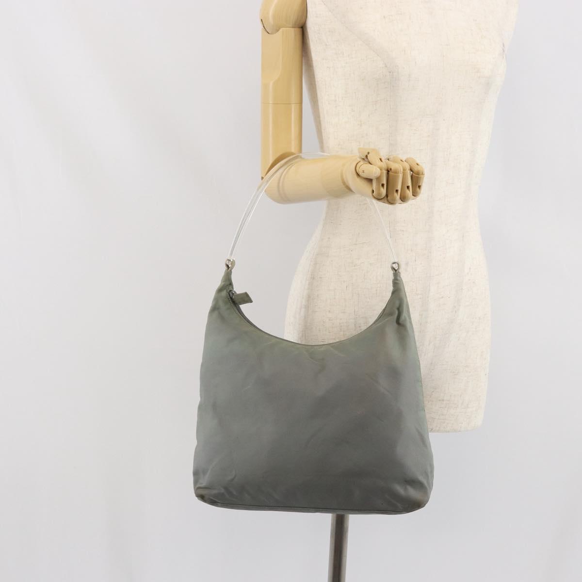 PRADA Hand Bag Nylon Gray Silver Auth 170504