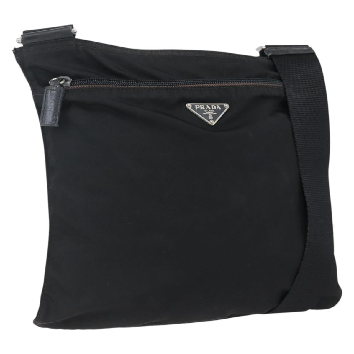 PRADA Shoulder Bag Nylon Black Silver Auth 170505