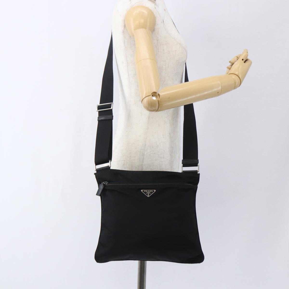 PRADA Shoulder Bag Nylon Black Silver Auth 170505