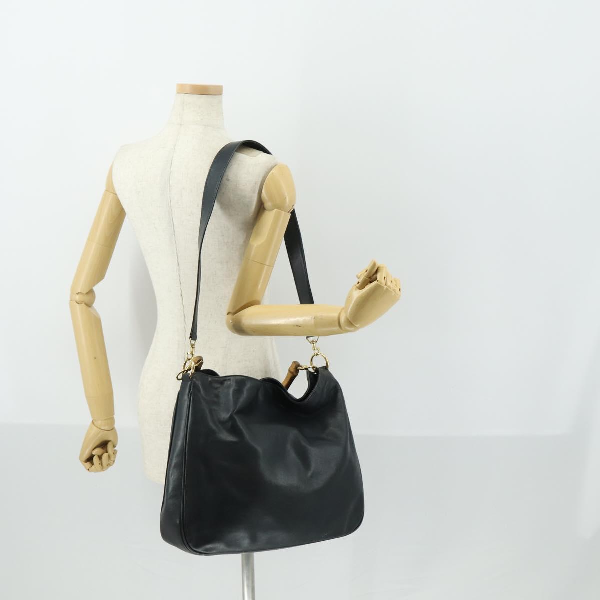 GUCCI Bamboo Hand Bag Leather 2way Navy Gold 001 3754 1577 Auth 170508