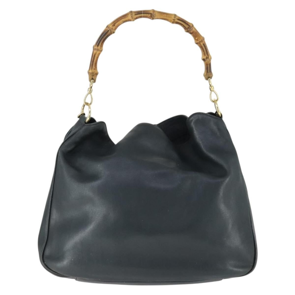 GUCCI Bamboo Hand Bag Leather 2way Navy Gold 001 3754 1577 Auth 170508
