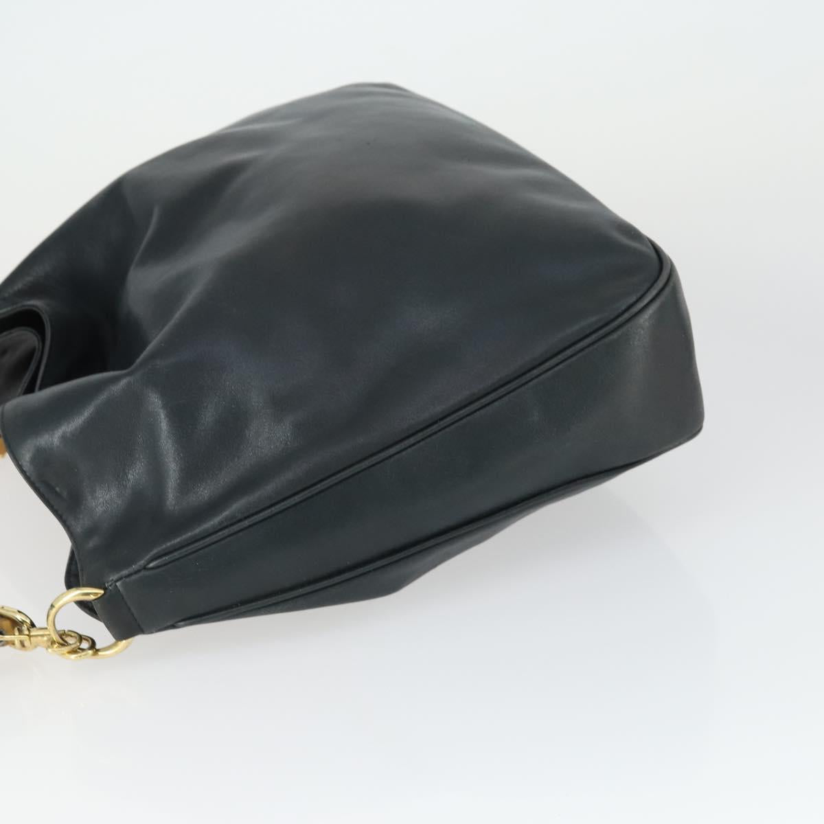 GUCCI Bamboo Hand Bag Leather 2way Navy Gold 001 3754 1577 Auth 170508