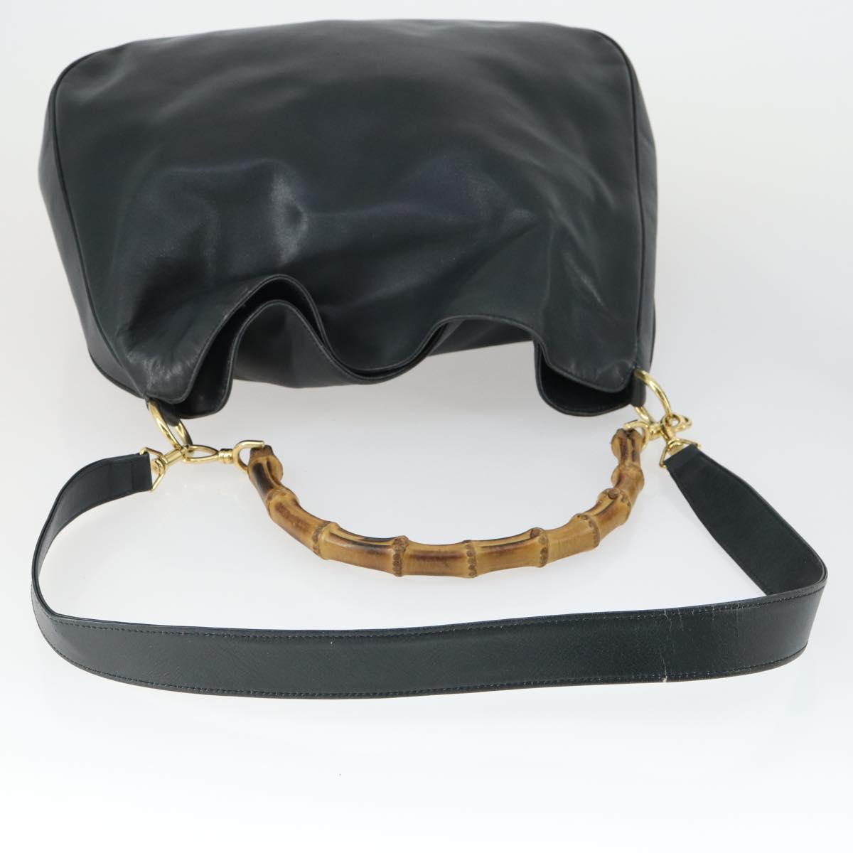 GUCCI Bamboo Hand Bag Leather 2way Navy Gold 001 3754 1577 Auth 170508