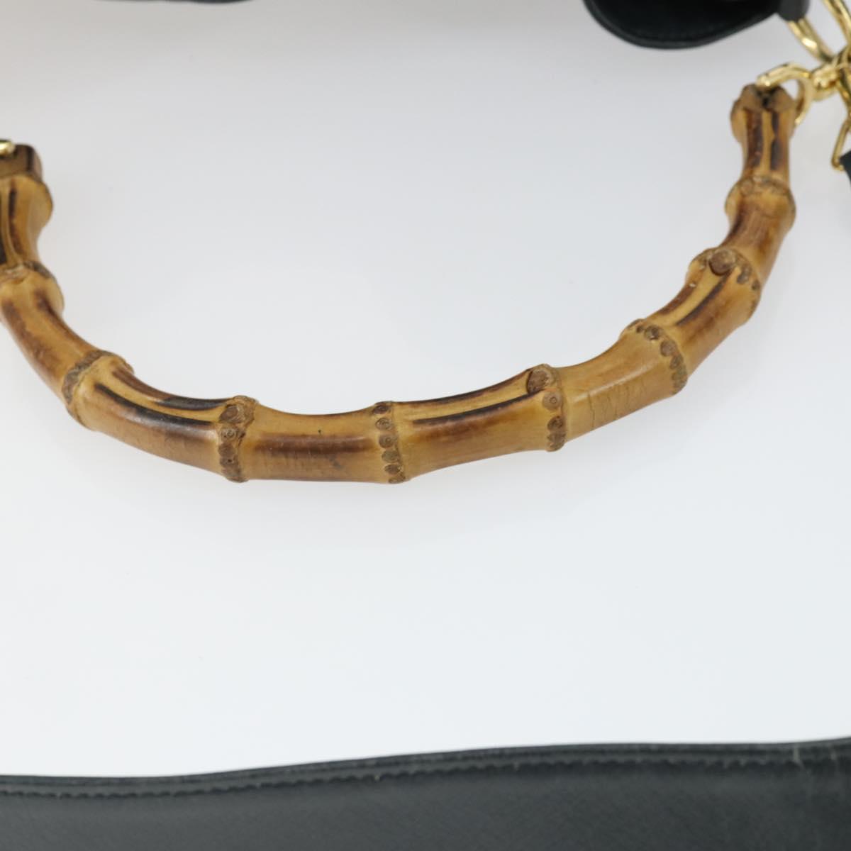 GUCCI Bamboo Hand Bag Leather 2way Navy Gold 001 3754 1577 Auth 170508