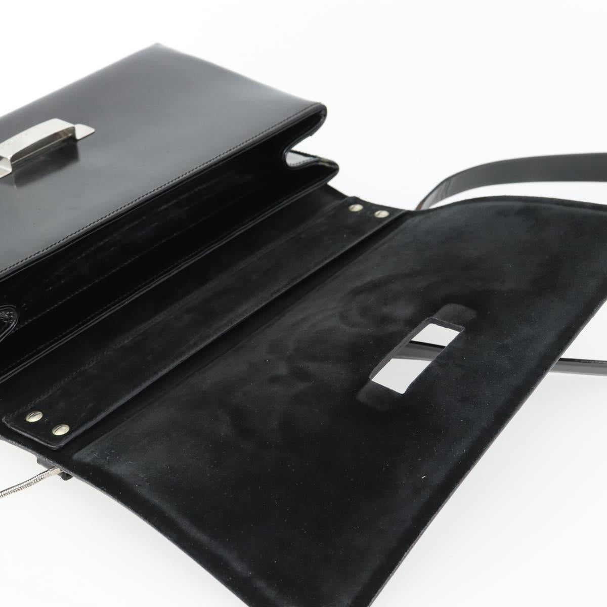 GUCCI Shoulder Bag Patent leather Black Silver Auth 170511