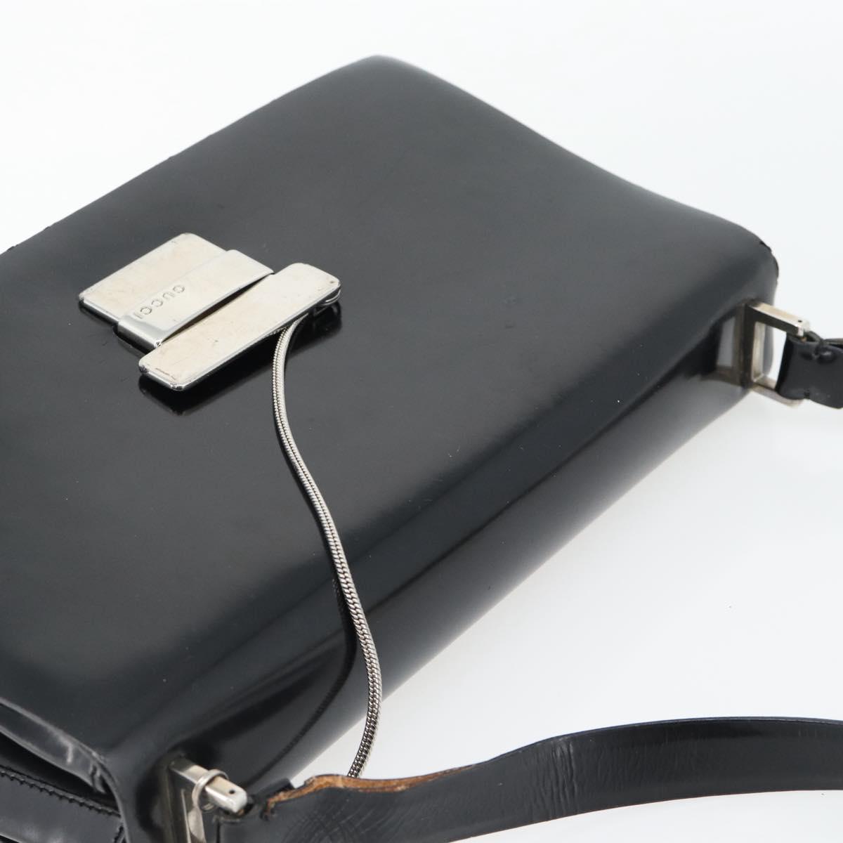 GUCCI Shoulder Bag Patent leather Black Silver Auth 170511