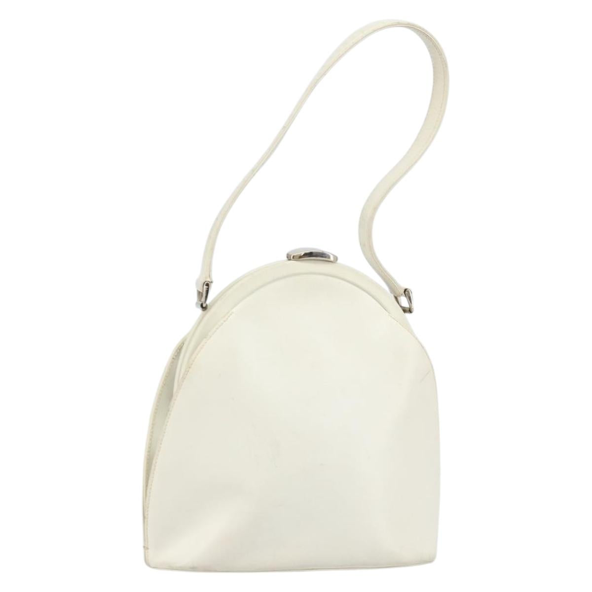 GUCCI Hand Bag Leather White Silver Auth 170514