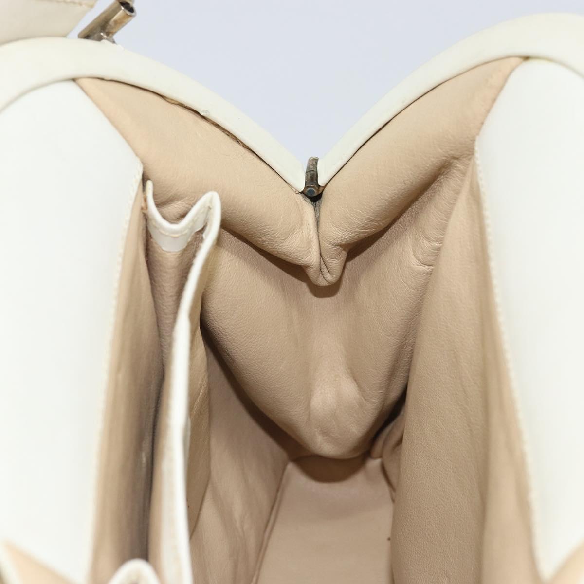 GUCCI Hand Bag Leather White Silver Auth 170514