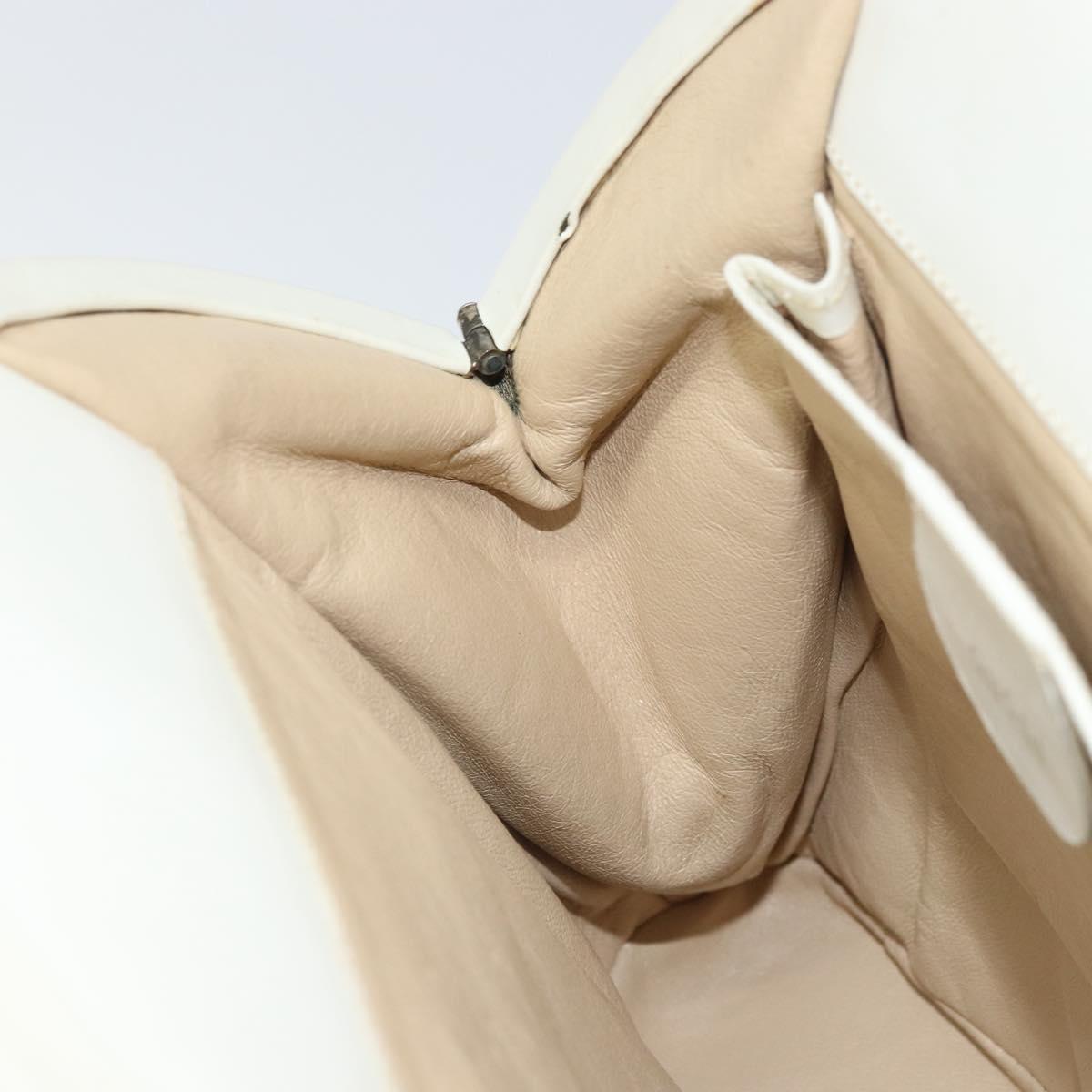 GUCCI Hand Bag Leather White Silver Auth 170514