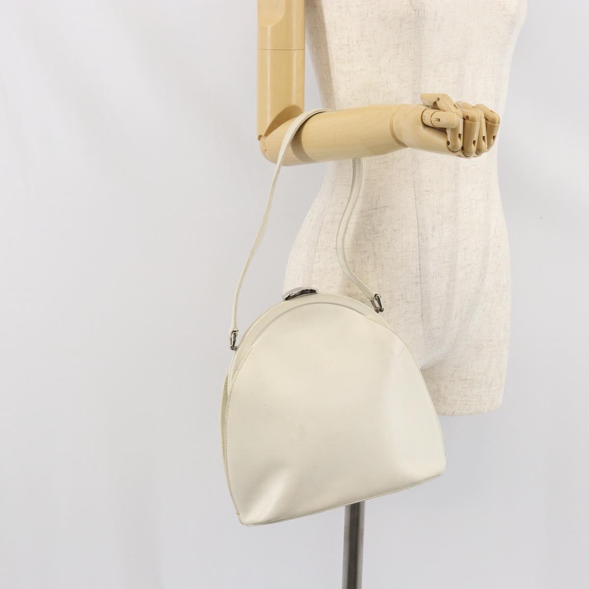 GUCCI Hand Bag Leather White Silver Auth 170514