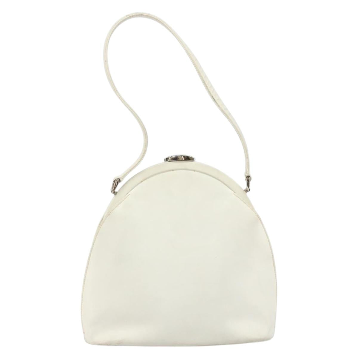 GUCCI Hand Bag Leather White Silver Auth 170514