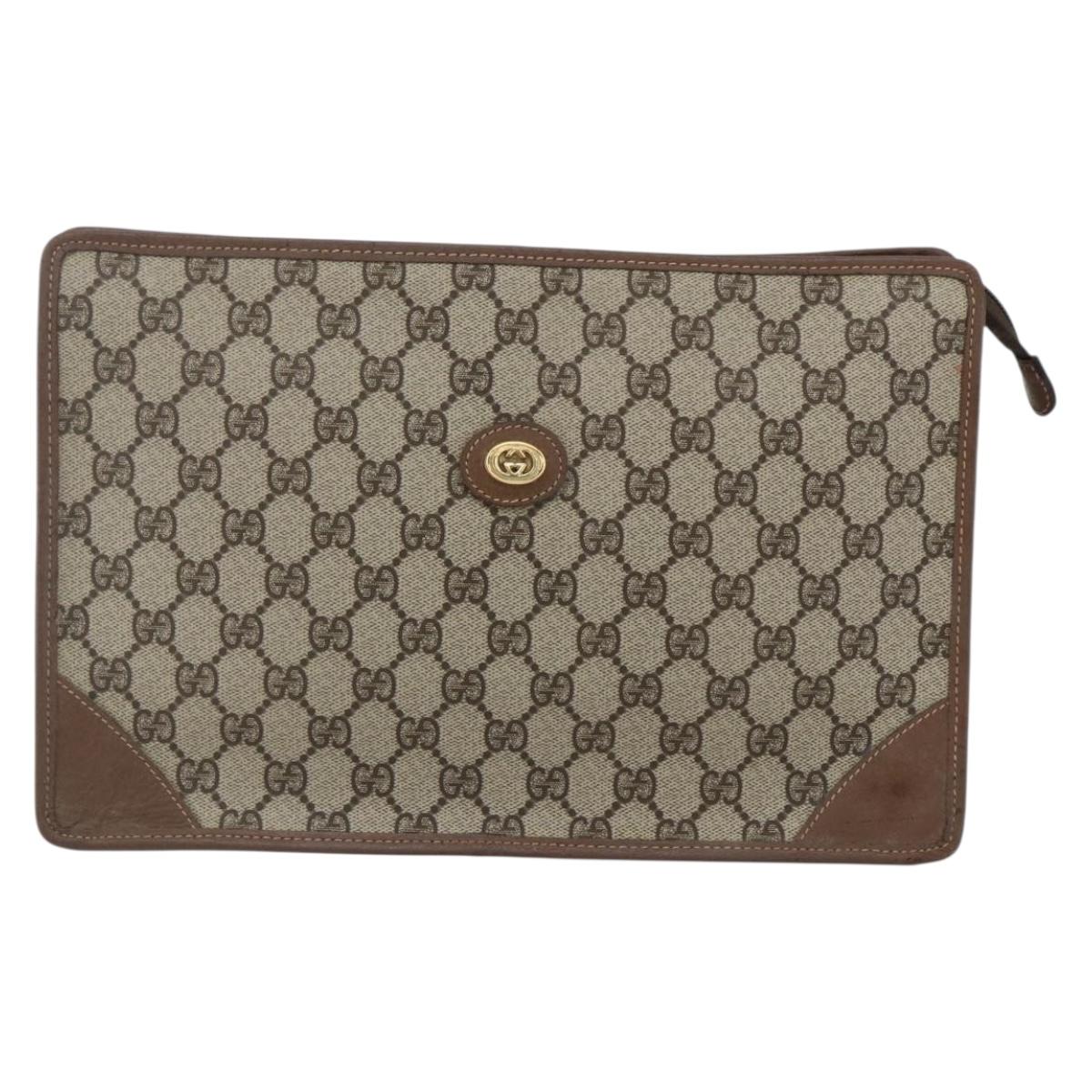 GUCCI GG Supreme Clutch Bag PVC Beige Gold 014 270 6053 Auth 170515