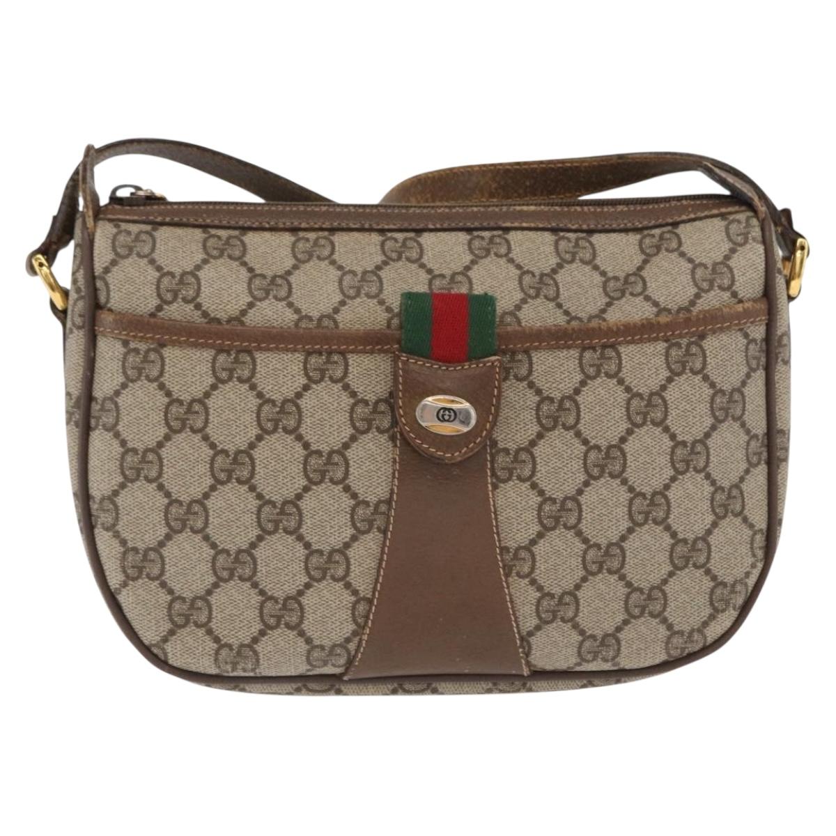 GUCCI GG Supreme Web Sherry Line Bag PVC Beige Gold 89 02 032 Auth 170516