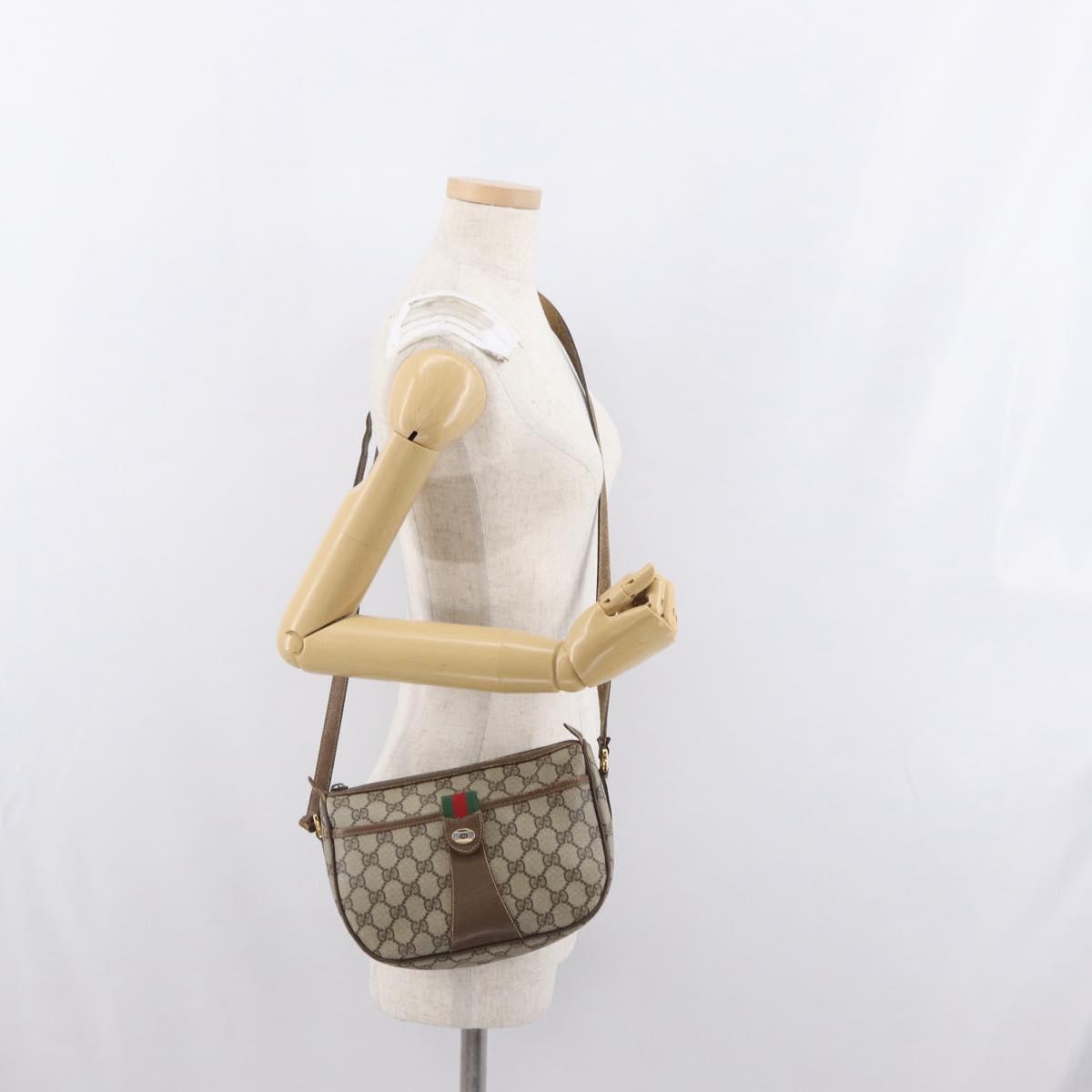 GUCCI GG Supreme Web Sherry Line Bag PVC Beige Gold 89 02 032 Auth 170516