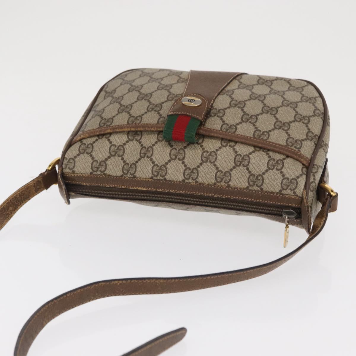 GUCCI GG Supreme Web Sherry Line Bag PVC Beige Gold 89 02 032 Auth 170516