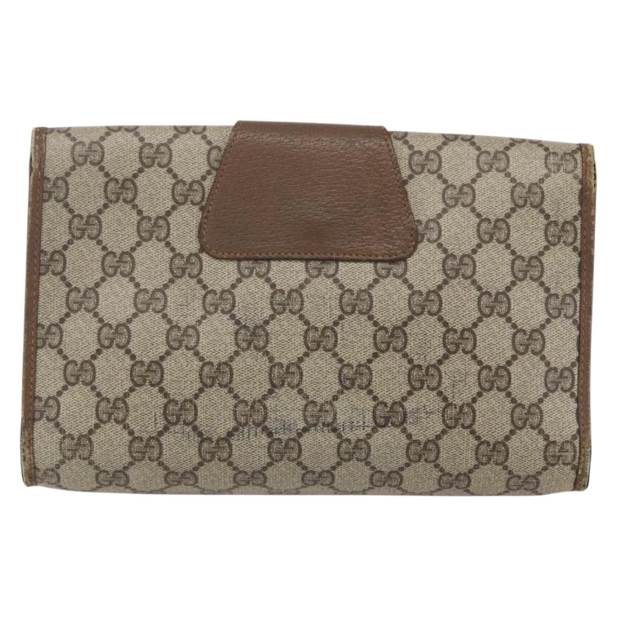 GUCCI GG Supreme Web Sherry Line Clutch Bag PVC Beige Gold 89 01 030 Auth 170517