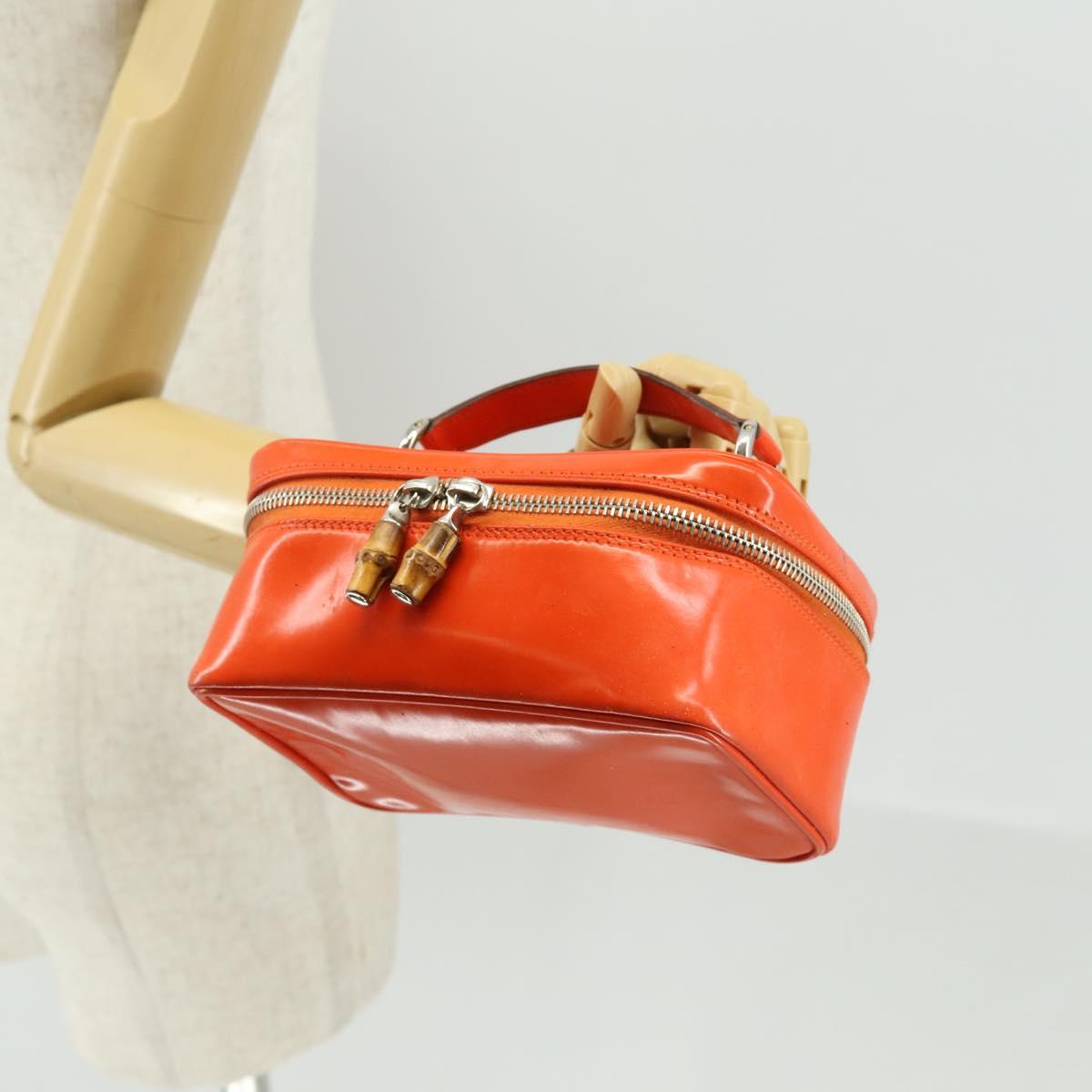 GUCCI Bamboo Vanity Hand Bag Patent Orange Silver 032 1956 0151 Auth 170518