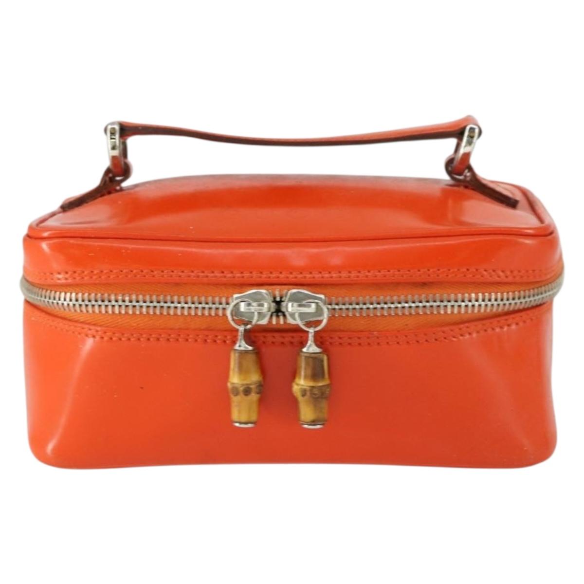GUCCI Bamboo Vanity Hand Bag Patent Orange Silver 032 1956 0151 Auth 170518