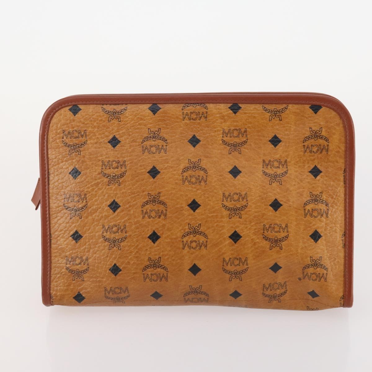 MCM Vicetos Logogram Clutch Bag PVC Leather 2 Set Brown Auth 170519