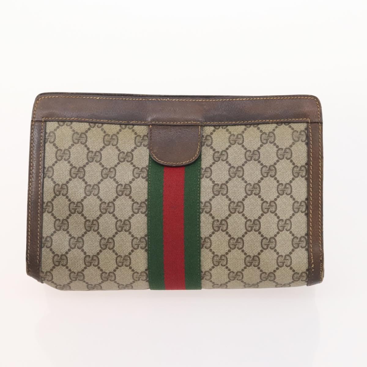 GUCCI GG Supreme Web Sherry Line Hand Bag Suede 4 Set Black Beige Auth 170524