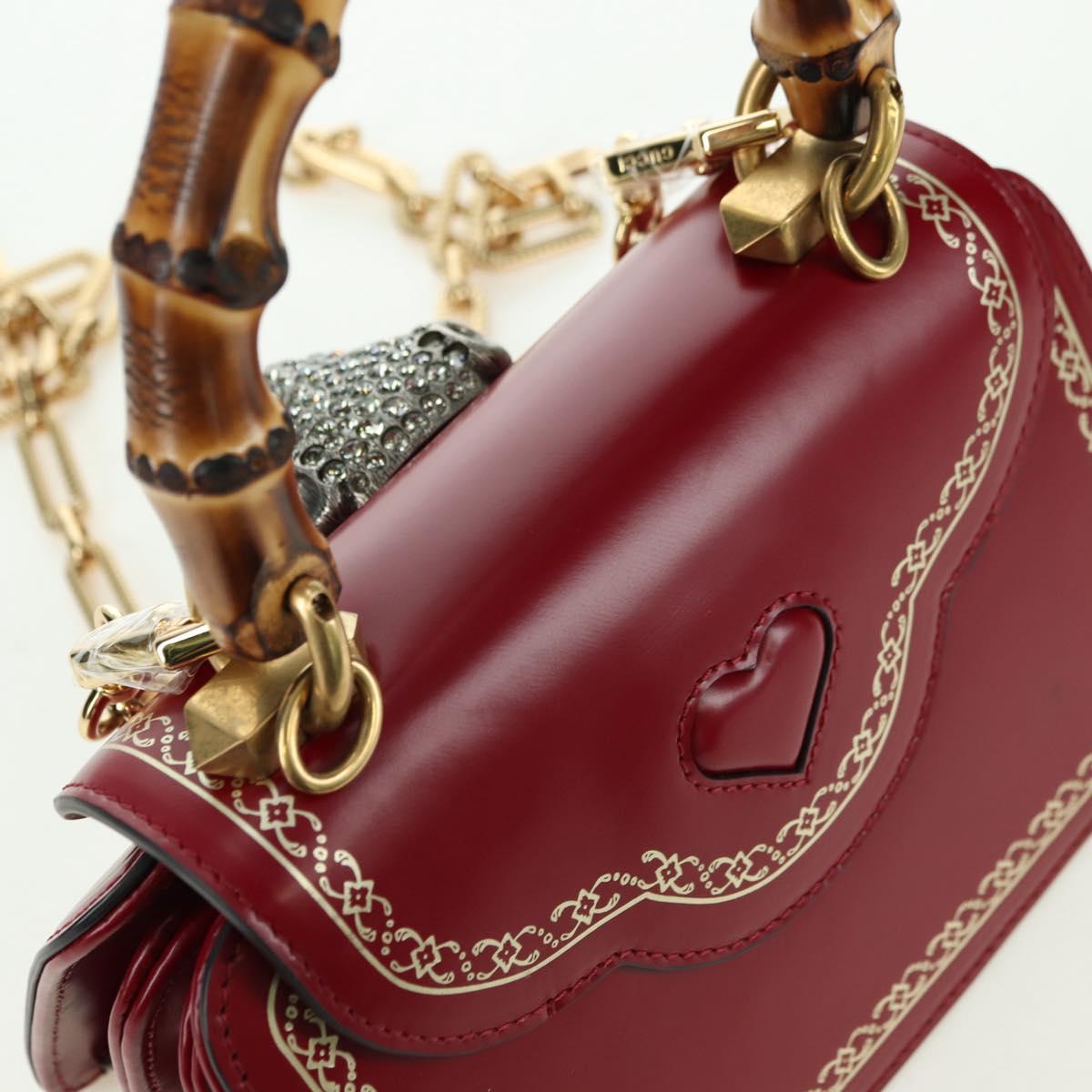 GUCCI Bamboo Taiga Head Hand Bag Leather 2way Red Gold 488667 Auth 170530SAV