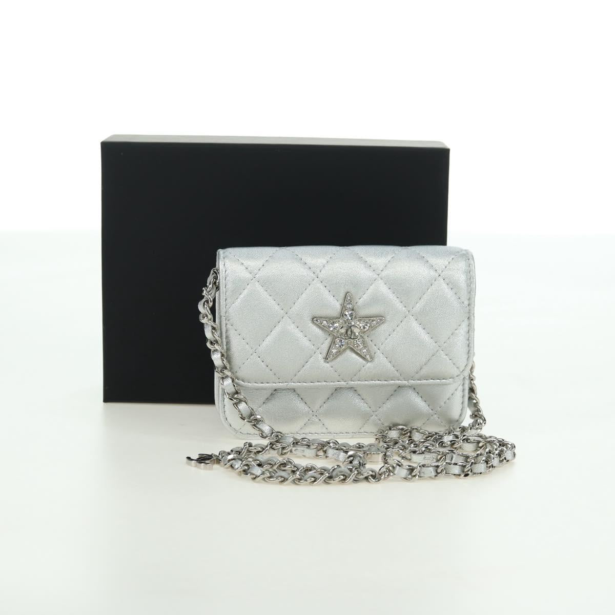 CHANEL Chain Shoulder Bag Leather Silver CC Auth 170531SAM