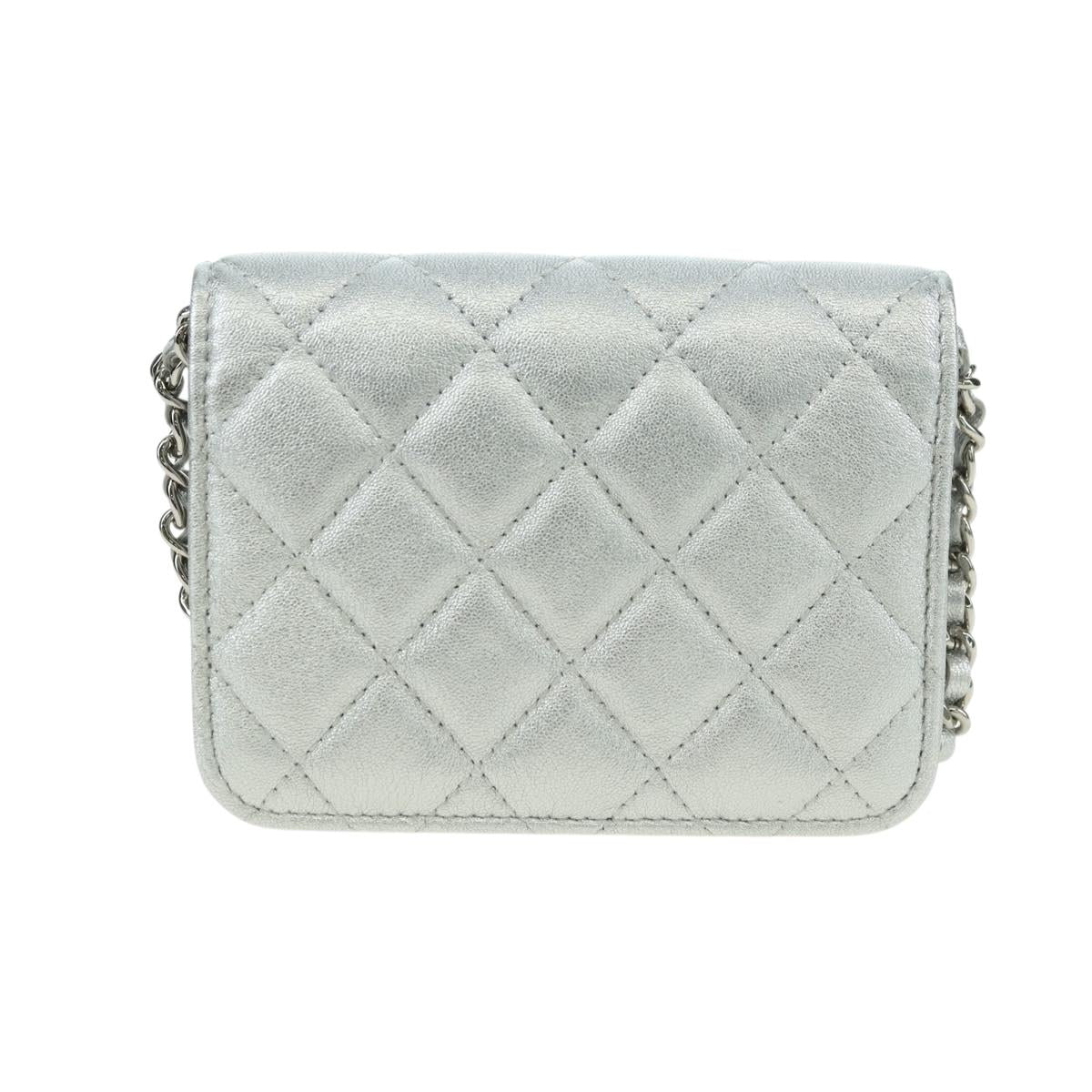 CHANEL Chain Shoulder Bag Leather Silver CC Auth 170531SAM