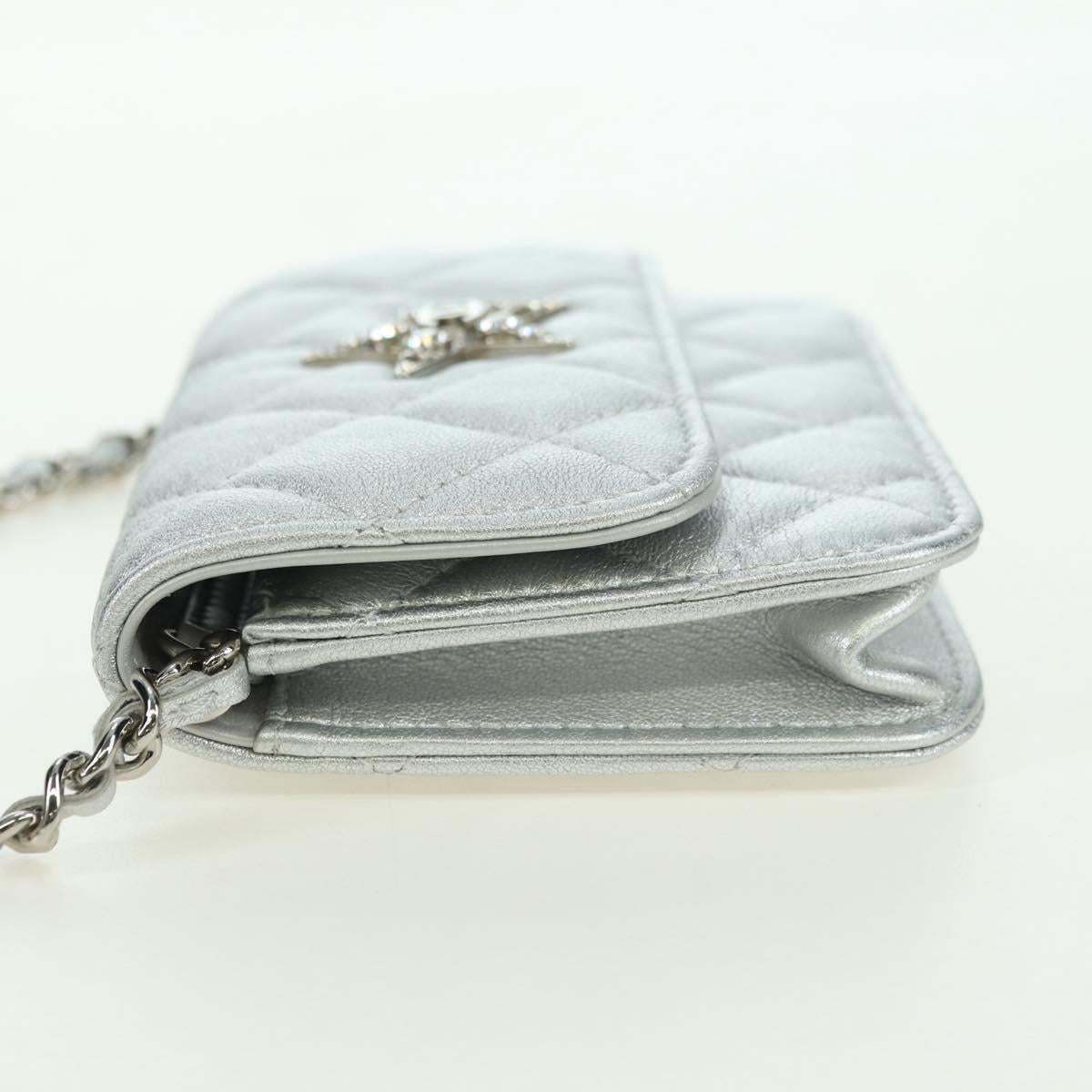 CHANEL Chain Shoulder Bag Leather Silver CC Auth 170531SAM