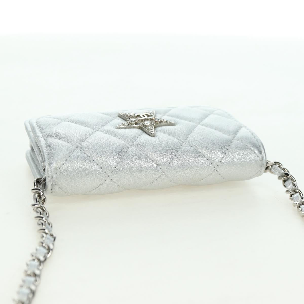 CHANEL Chain Shoulder Bag Leather Silver CC Auth 170531SAM
