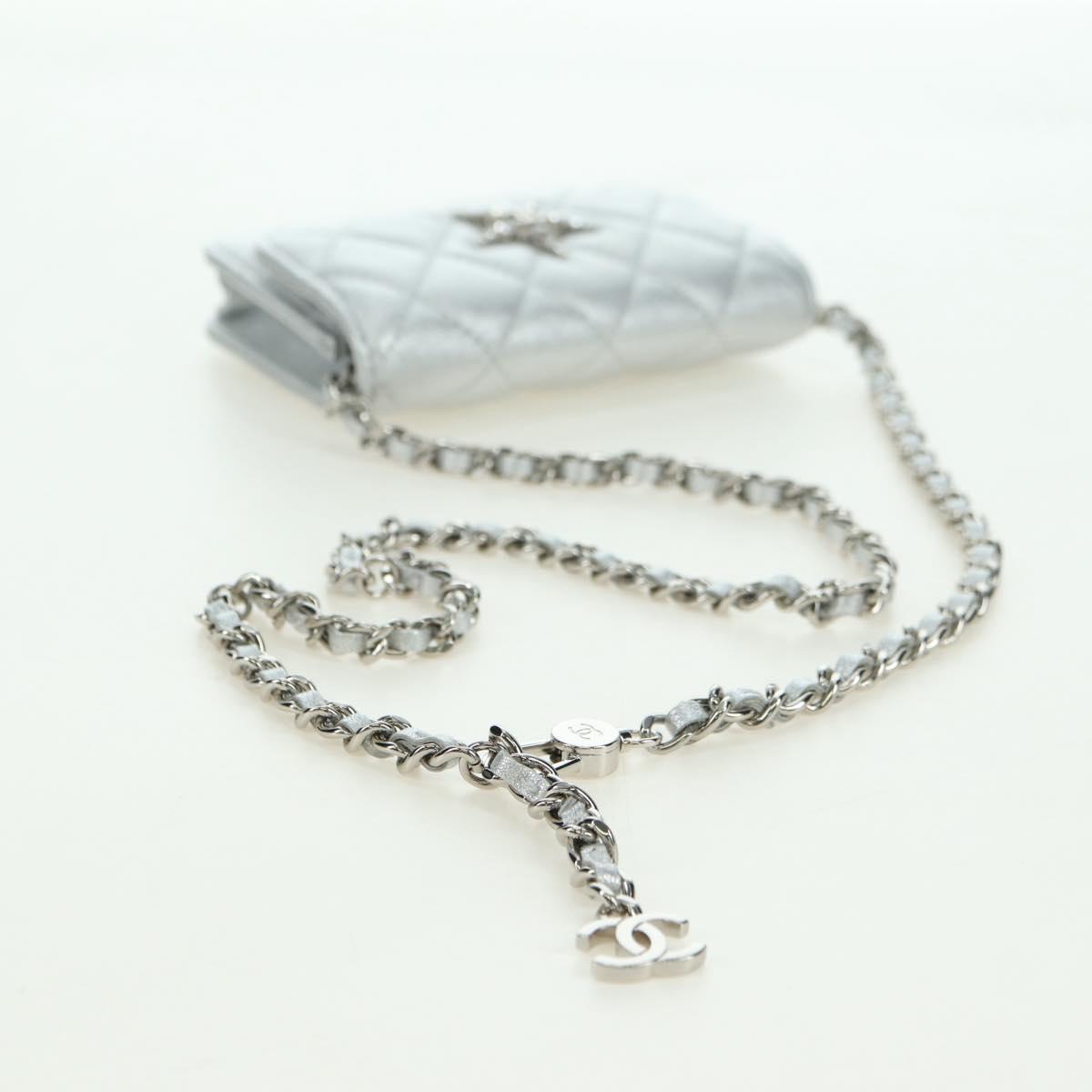 CHANEL Chain Shoulder Bag Leather Silver CC Auth 170531SAM