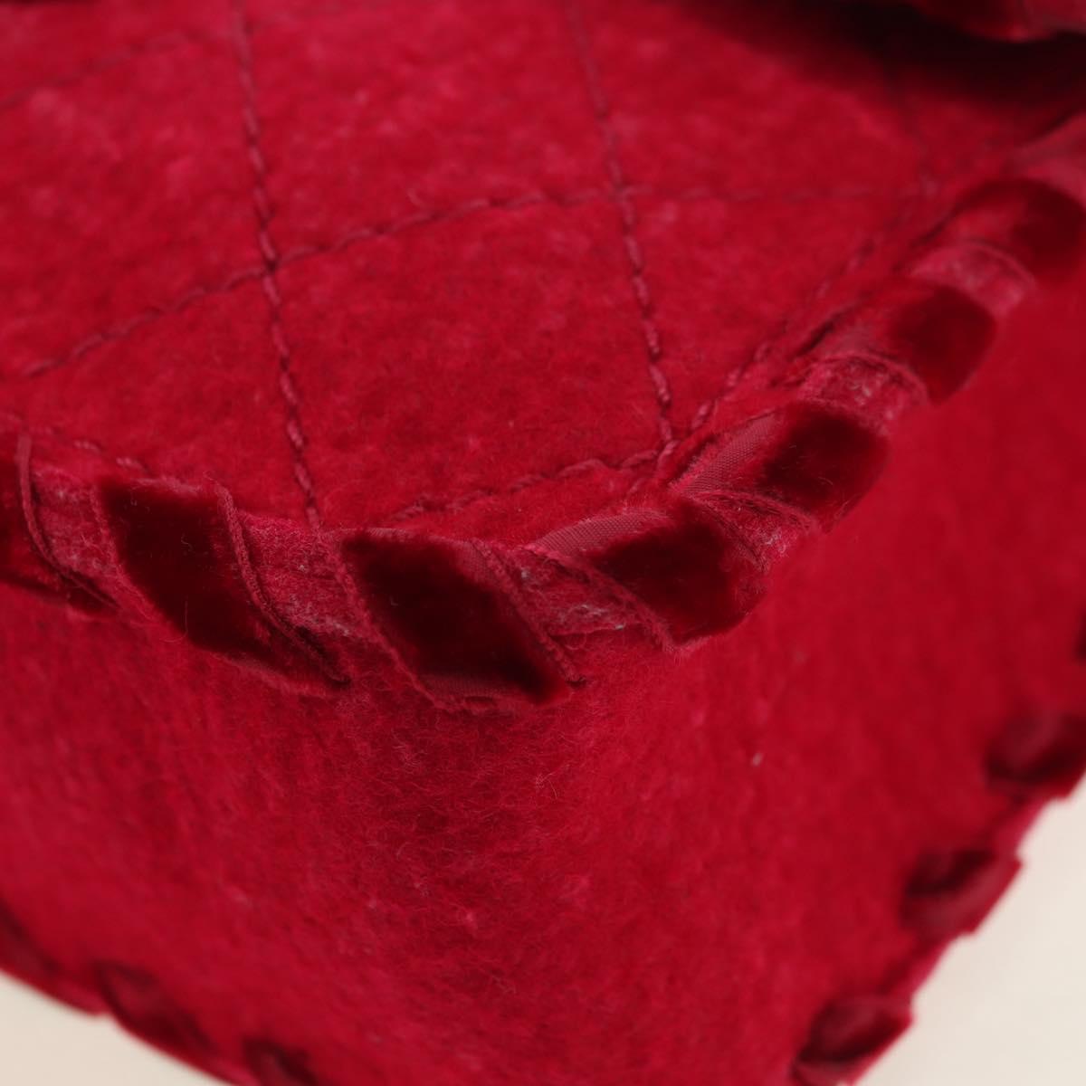 CHANEL Matelasse Chain Shoulder Bag Tweed Red Silver CC Auth 170538SAV