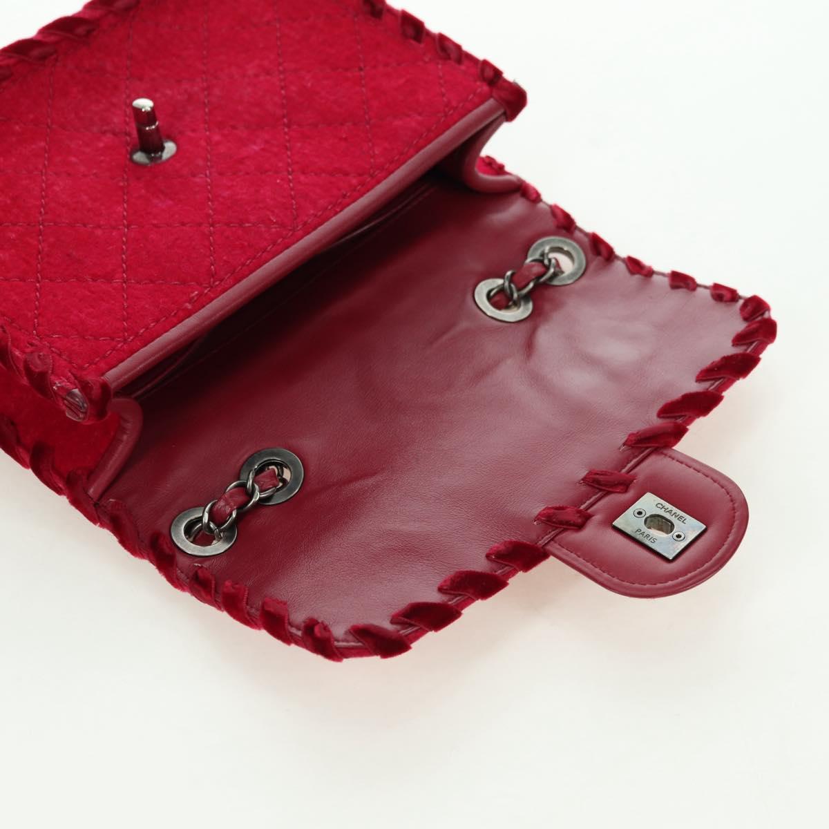 CHANEL Matelasse Chain Shoulder Bag Tweed Red Silver CC Auth 170538SAV