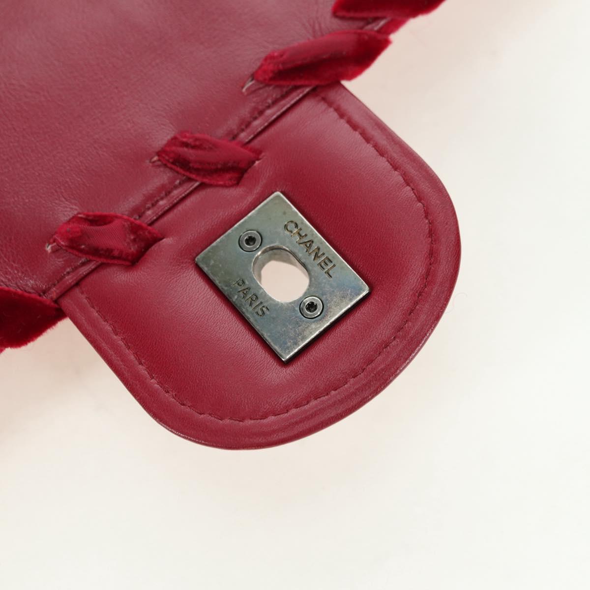 CHANEL Matelasse Chain Shoulder Bag Tweed Red Silver CC Auth 170538SAV