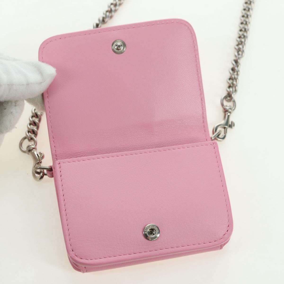 BALENCIAGA Mini Chain Wallet Kitty Leather Pink Silver 623241 Auth 170544SM