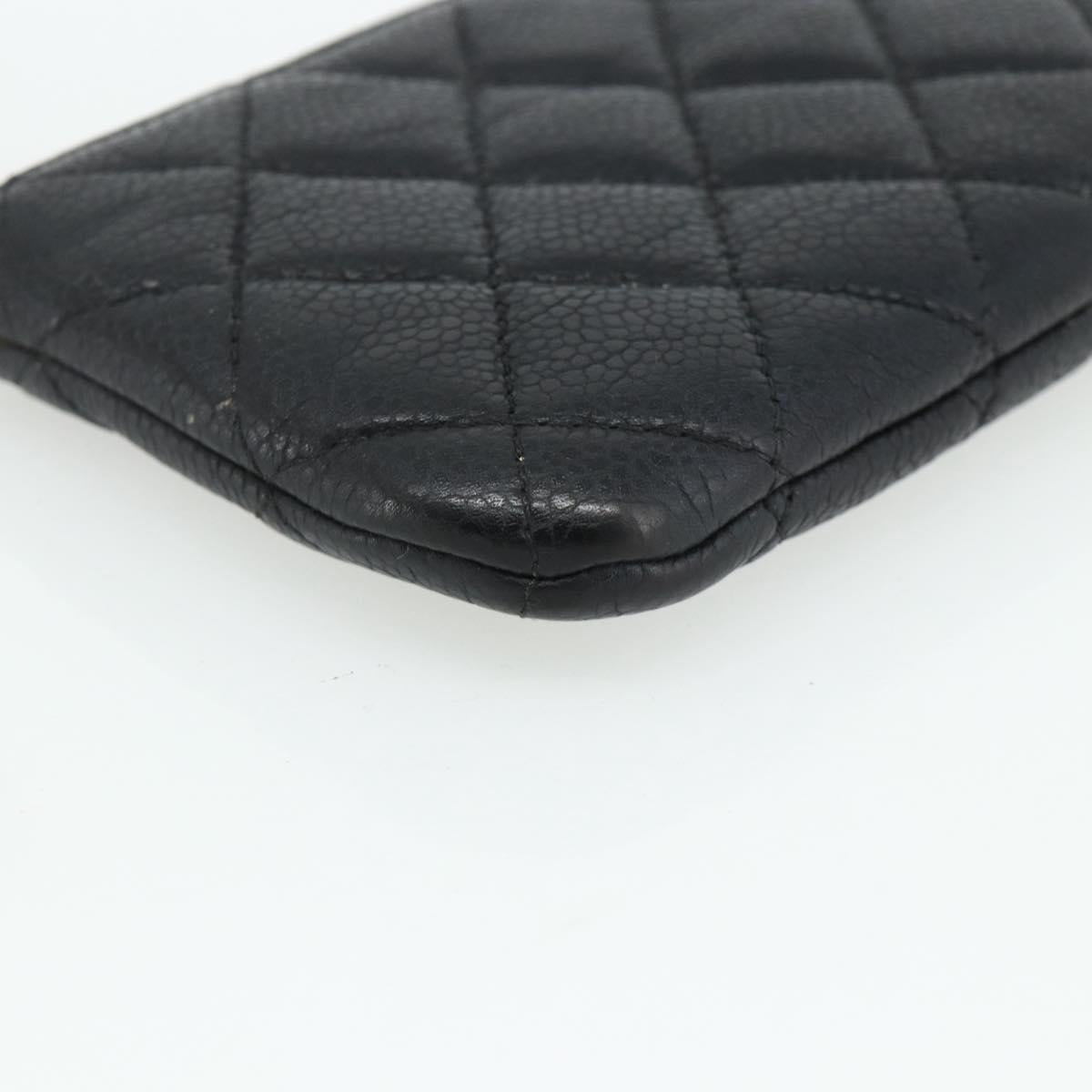 CHANEL Pouch Caviar Skin Black Gold CC Auth 170547A