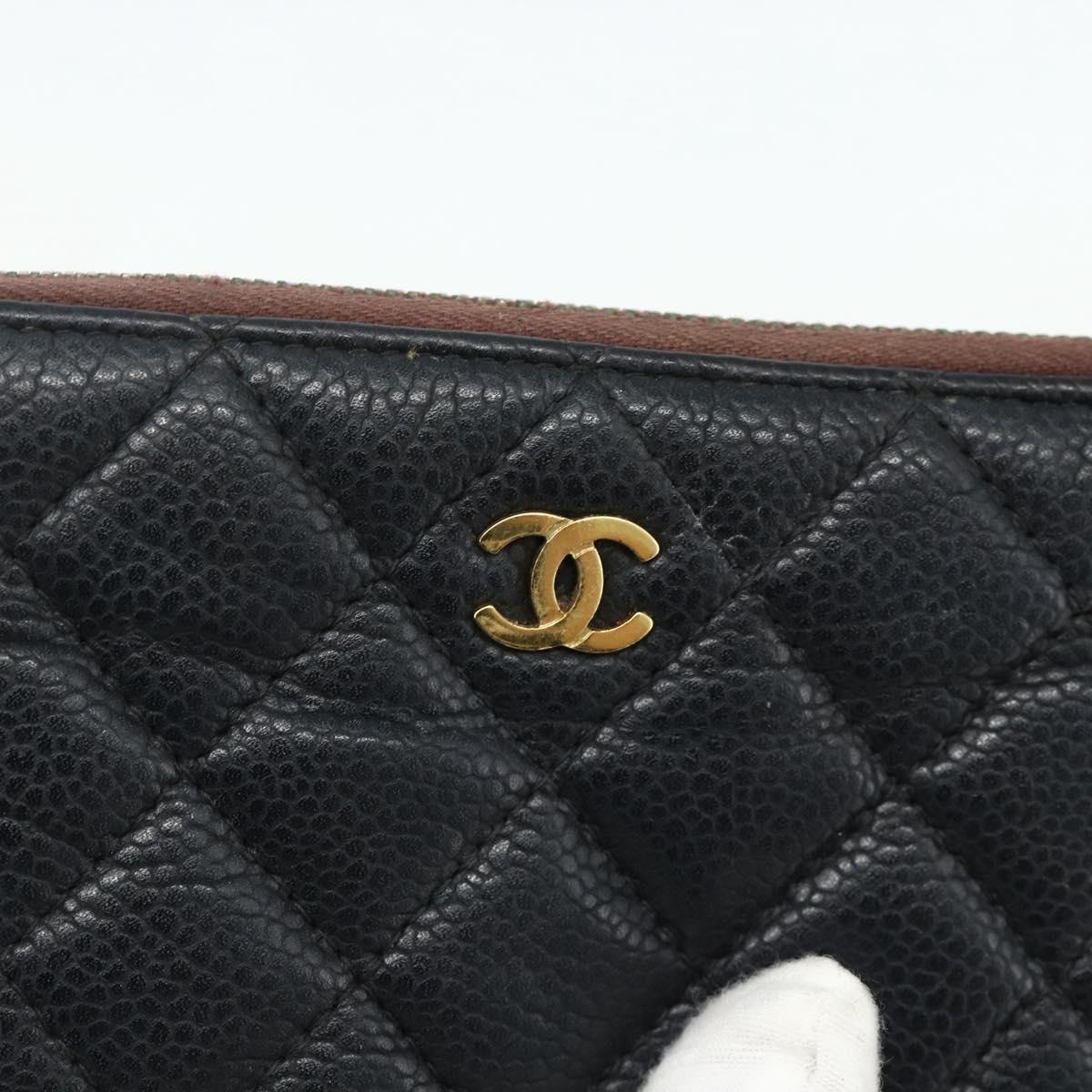 CHANEL Pouch Caviar Skin Black Gold CC Auth 170547A