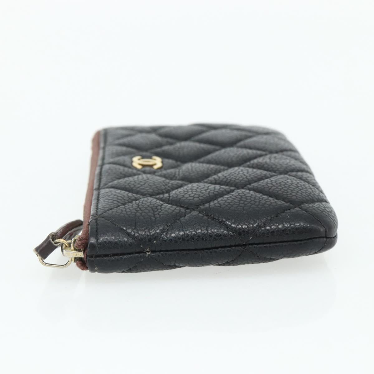 CHANEL Pouch Caviar Skin Black Gold CC Auth 170547A