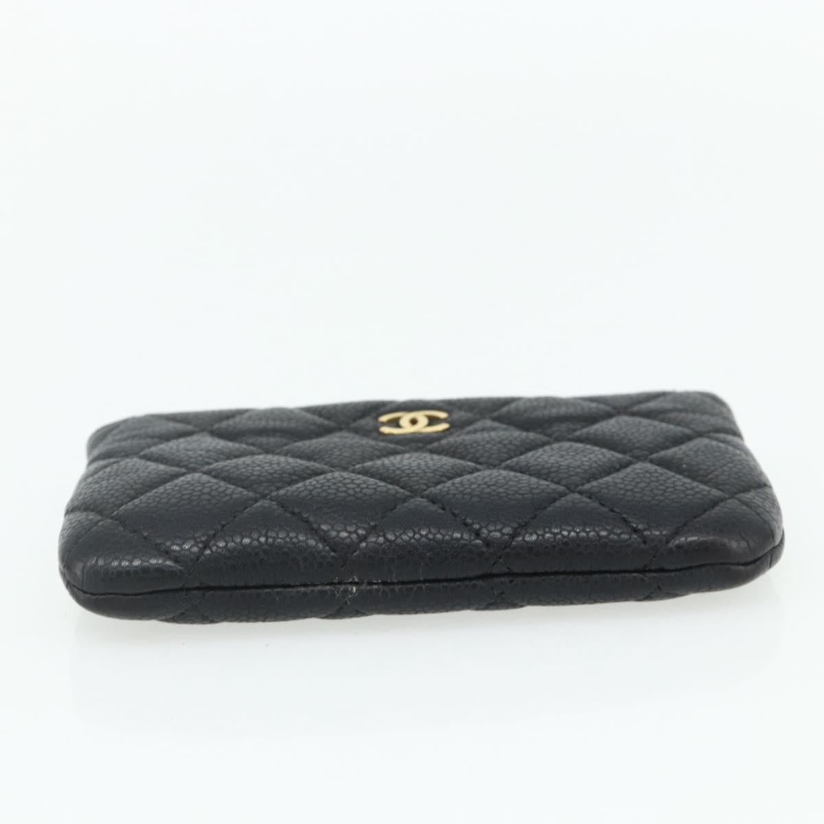 CHANEL Pouch Caviar Skin Black Gold CC Auth 170547A