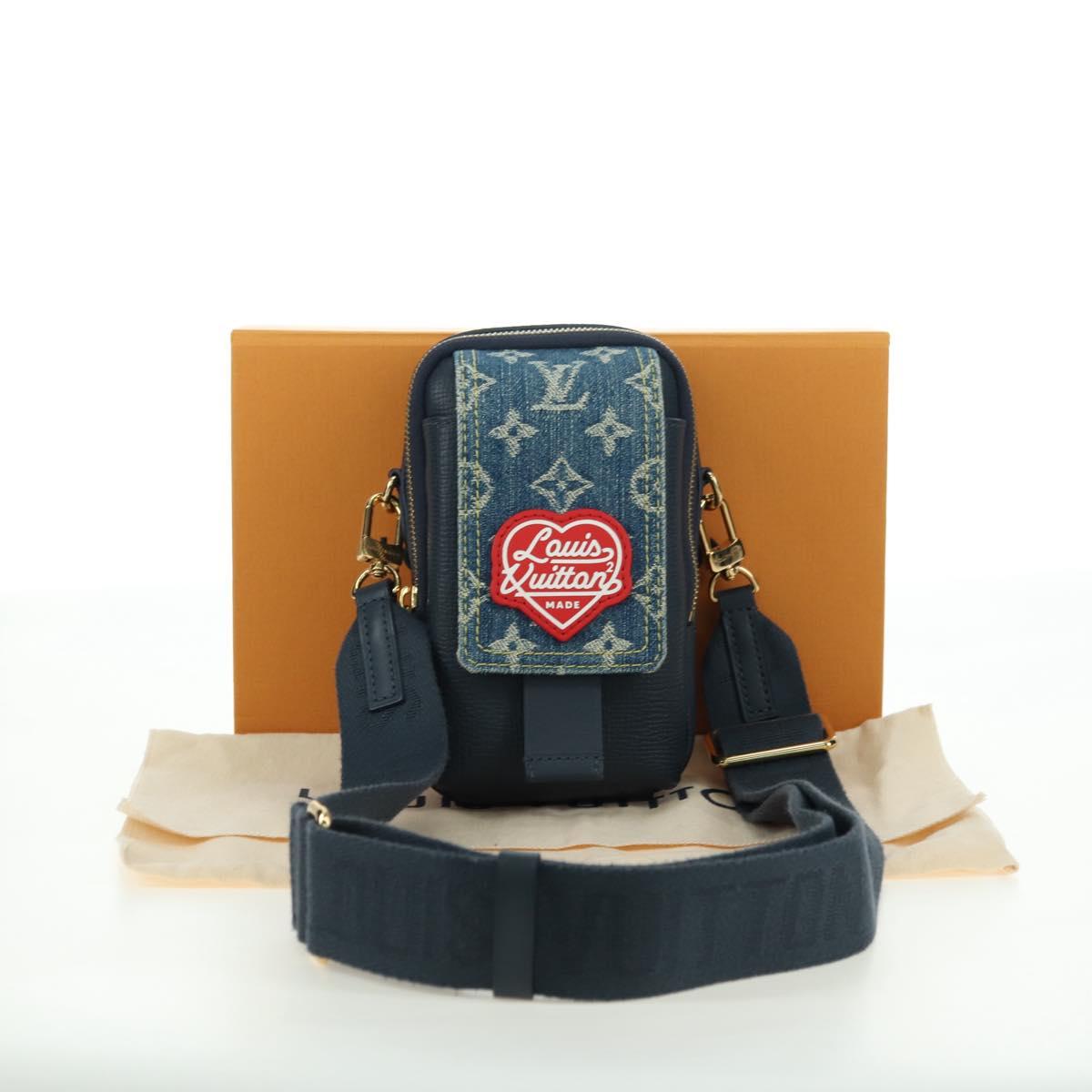 LOUIS VUITTON Denim LVxNIGO Double Phone Pouch Bag Blue M81060 Auth 170550SM