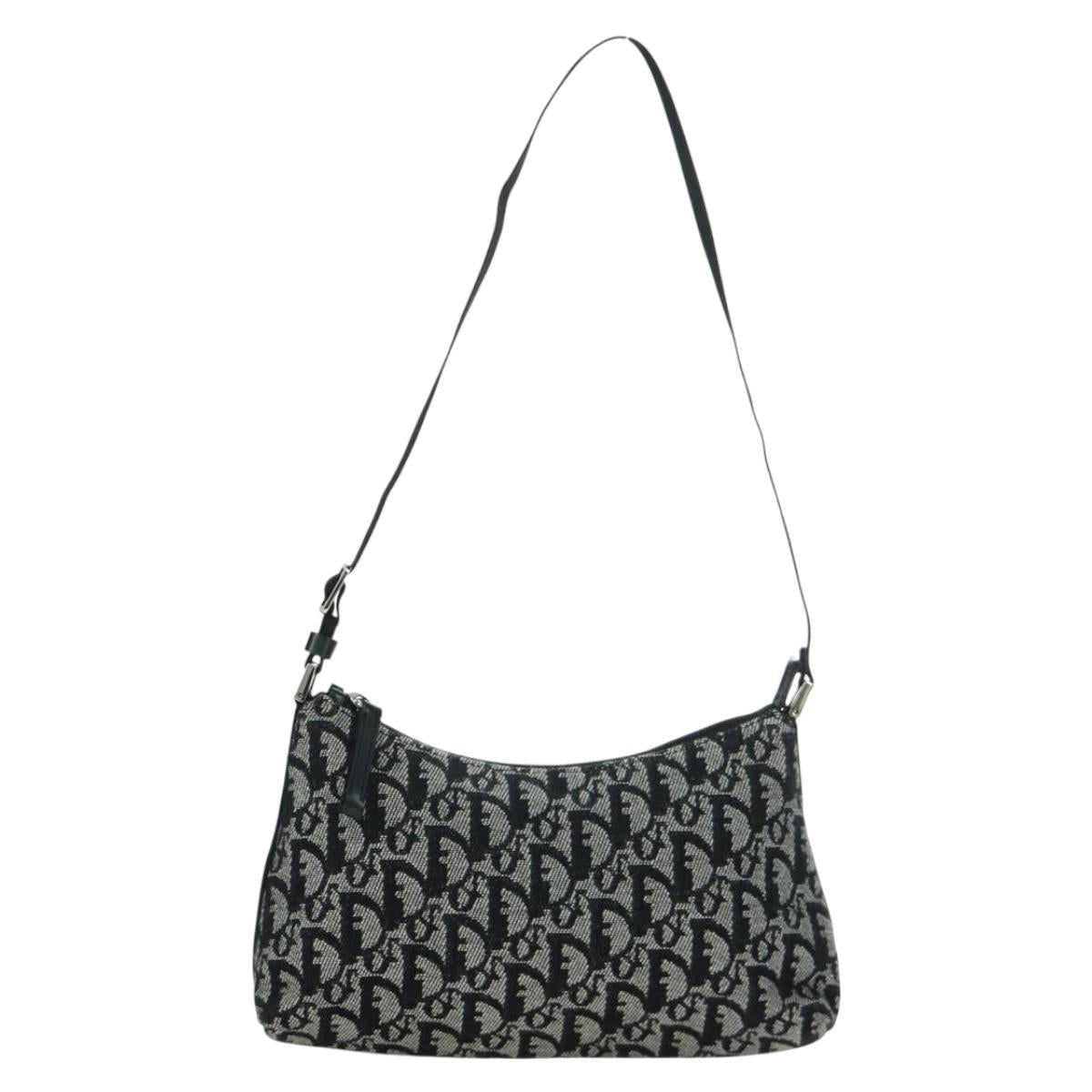 Christian Dior Trotter Canvas Accessory Pouch Black Silver Auth 170558V