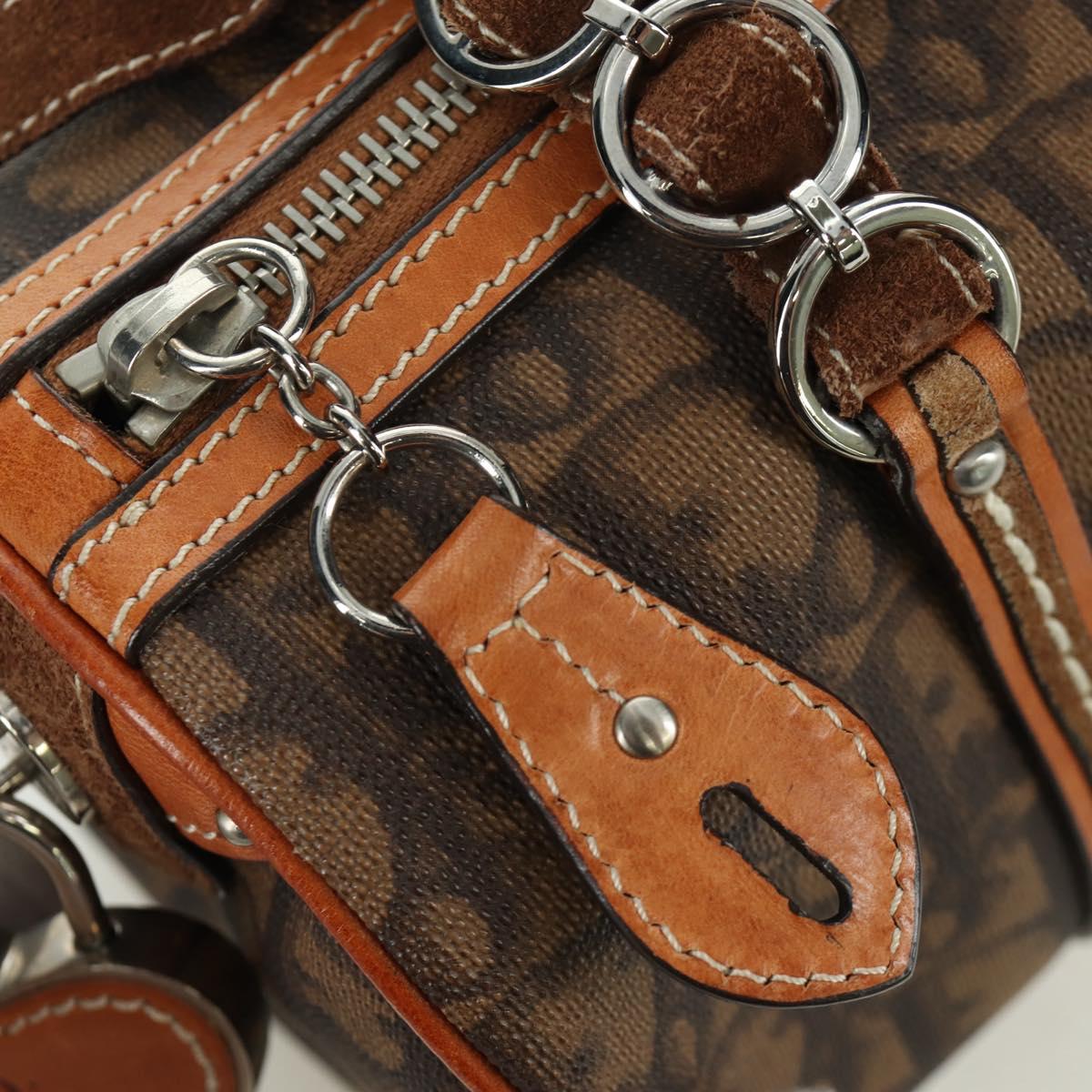 Christian Dior Romantic Trotter Canvas Hand Bag PVC Brown Silver Auth 170563V