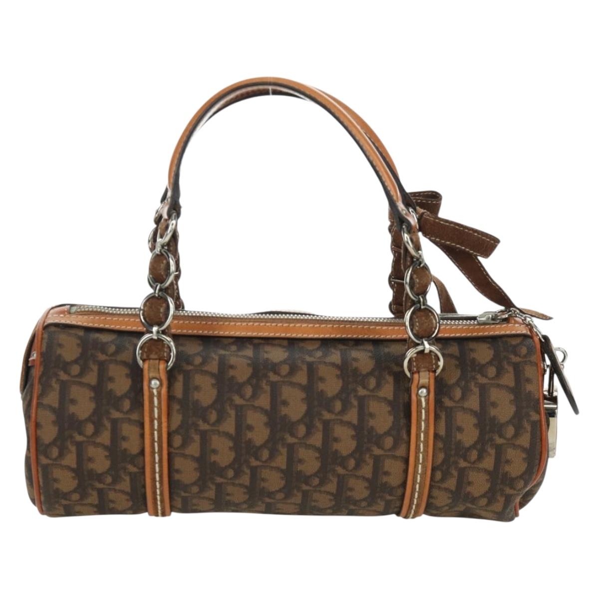 Christian Dior Romantic Trotter Canvas Hand Bag PVC Brown Silver Auth 170563V