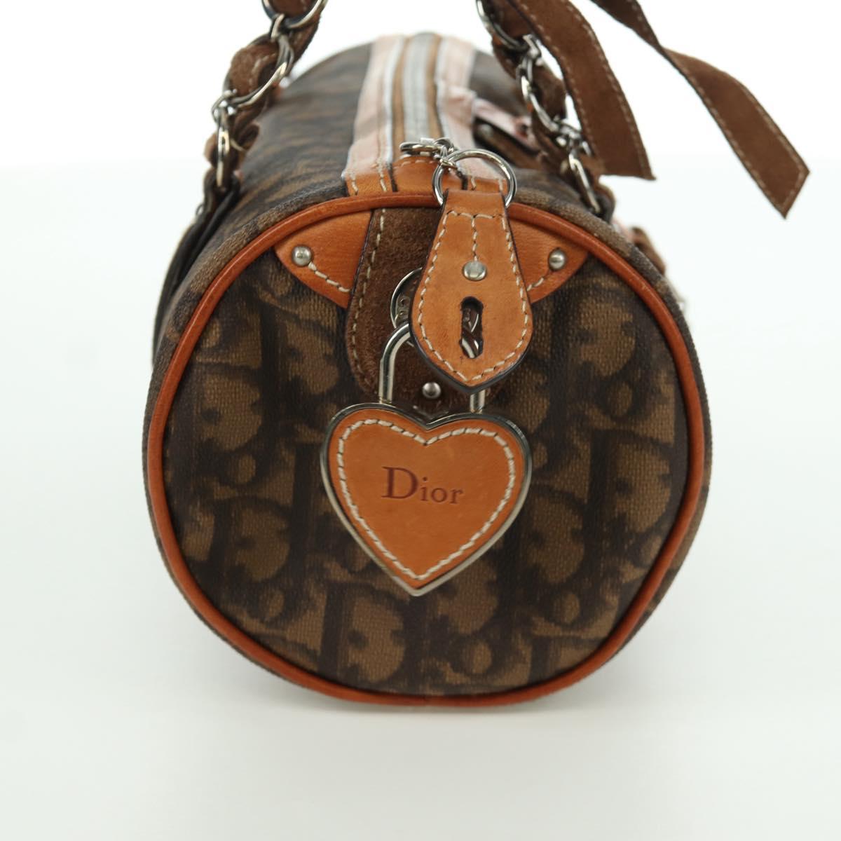 Christian Dior Romantic Trotter Canvas Hand Bag PVC Brown Silver Auth 170563V