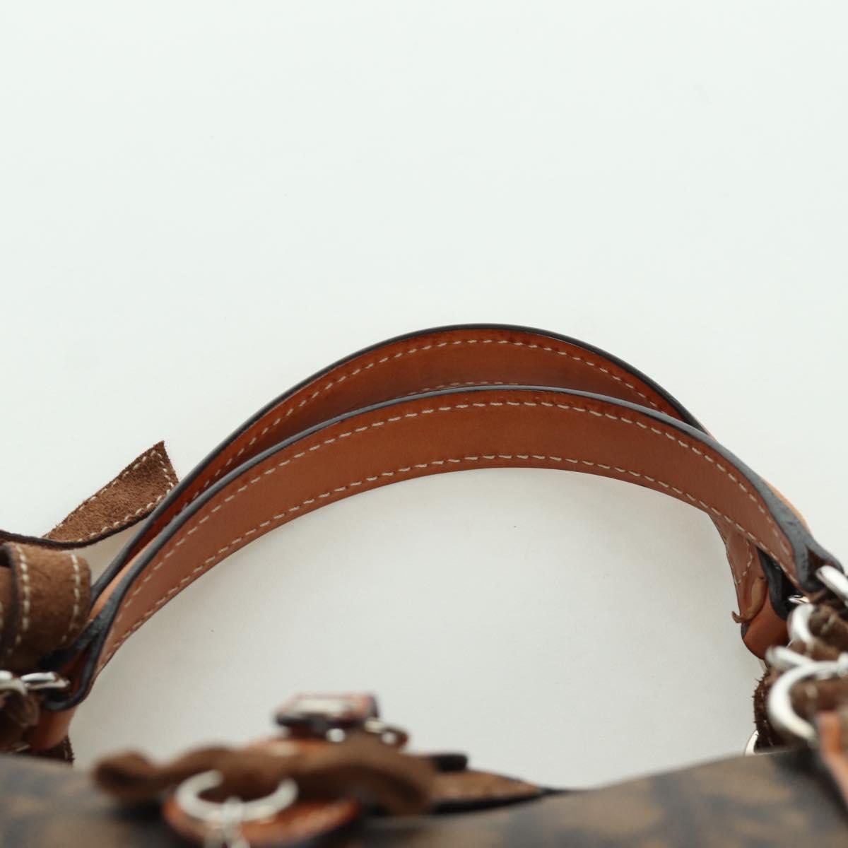 Christian Dior Romantic Trotter Canvas Hand Bag PVC Brown Silver Auth 170563V