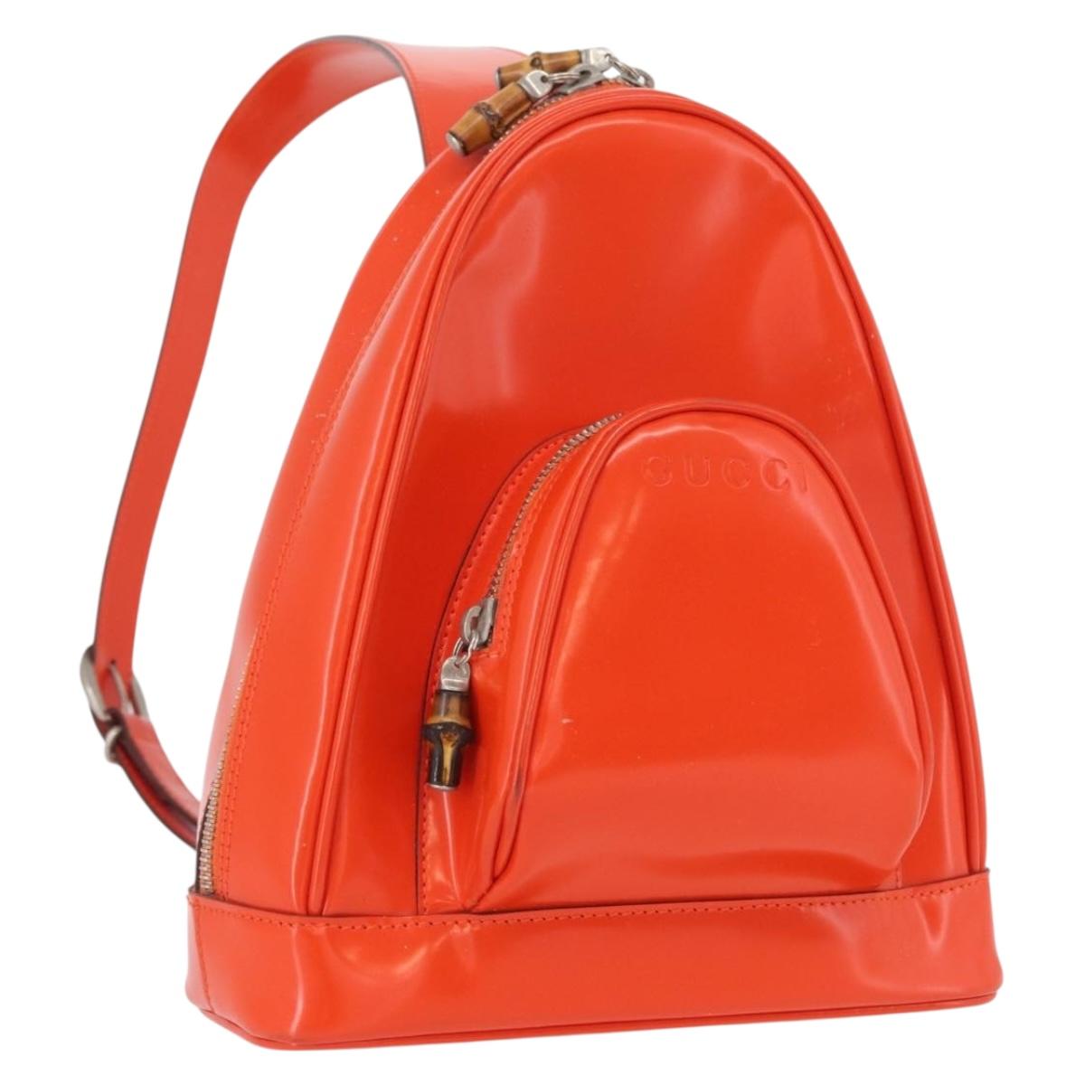 GUCCI Bamboo Shoulder Bag Patent leather Orange Silver 003 1998 0127 Auth 170571