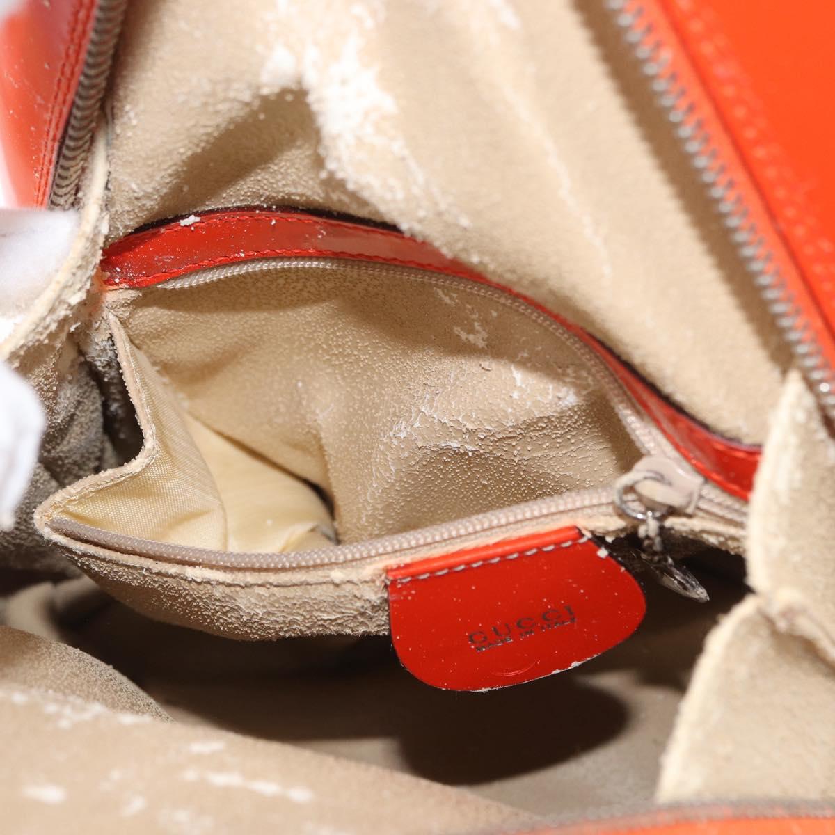 GUCCI Bamboo Shoulder Bag Patent leather Orange Silver 003 1998 0127 Auth 170571